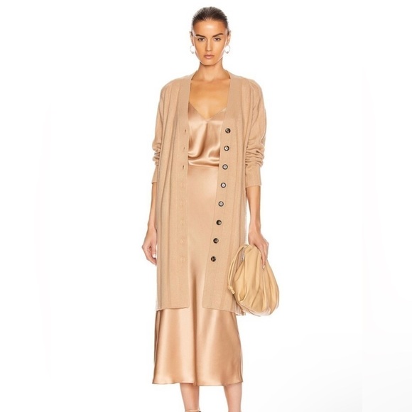 SABLYN Cory Cashmere Ribbed Knit Button Front Duster Cardigan in Caramel - Picture 1 of 12